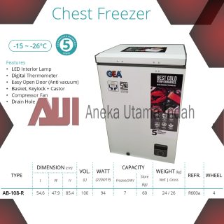 GEA AB-108-R AB-108R AB-108 CHEST FREEZER - BOX PENDINGIN - LEMARI PENDINGIN - FREEZER BOX UNTUK MAKANAN BEKU FROZEN FOOD ICE CREAM SEAFOOD DLL