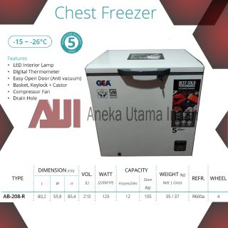 GEA AB-208-R AB-208R AB-208 CHEST FREEZER - BOX PENDINGIN - LEMARI PENDINGIN - FREEZER BOX UNTUK MAKANAN BEKU FROZEN FOOD ICE CREAM SEAFOOD DLL