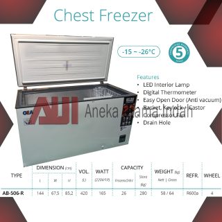 GEA AB-506-R AB-506R AB506R AB-506 CHEST FREEZER / FREEZER BOX UNTUK MAKANAN BEKU FROZEN FOOD ICE CREAM SEAFOOD DLL 420 L