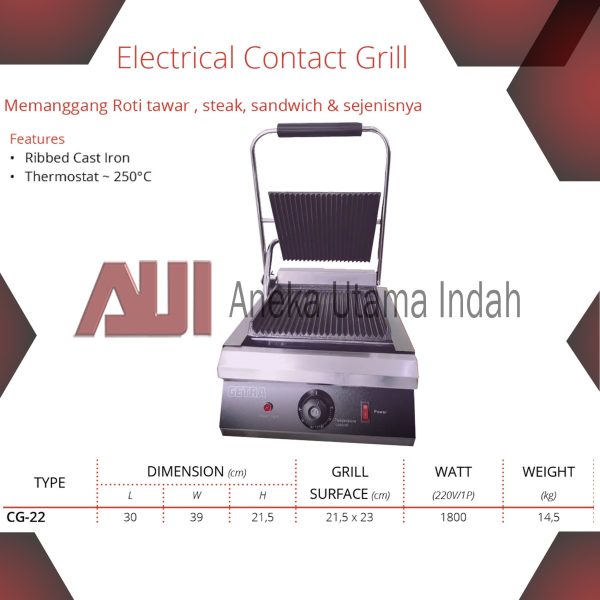 GETRA CG-22 ELECTRICAL CONTACT GRILL / PEMANGGANG ROTI TAWAR, STEAK , SANDWICH & SEJENISNYA
