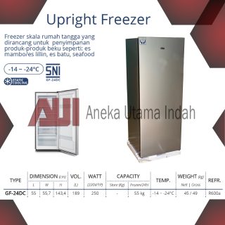 GEA GF-24DC UPRIGHT FREEZER / KULKAS ES BATU / FREEZER ASI BERDIRI - KULKAS PEMBEKU ES LILIN, ES MAMBO, SEAFOOD DLL - KAPASITAS 189 LITER - GF 24DC