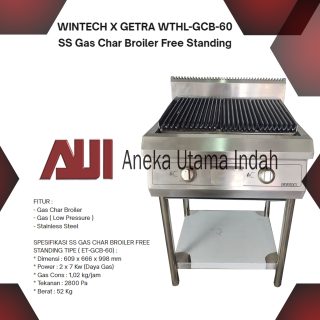 WINTECH WTHL-GCB-60 SS GAS CHAR BROILER WITH STAND - PEMANGGANG GAS LOW PRESSURE - MESIN PANGGANG CHAR ROCK SISTEM BATU