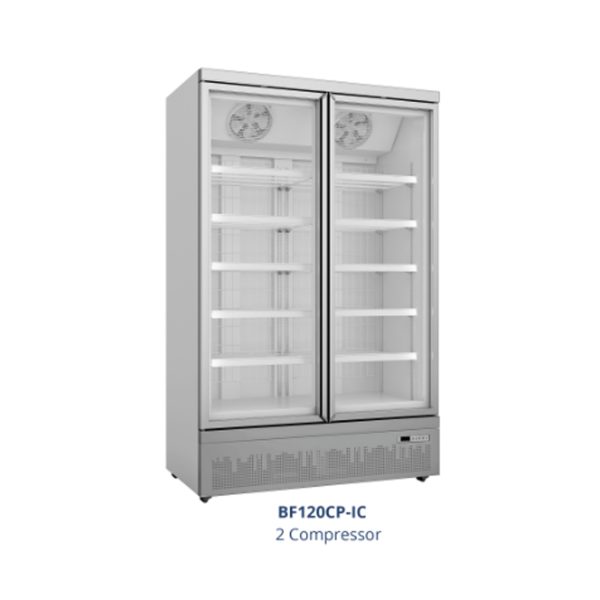 Gea BF120CP-IC Up Right Glass Door Freezer / Bottom Mount Freezer - Freezer Showcase untuk Memajang Ice - Upright Freezer Kaca Berdiri 2 Pintu