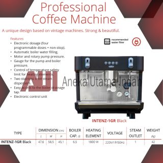 GETRA INTENZ-1GR BLACK COFFEE MACHINE / MESIN PEMBUUAT ESPRESSO & CAPPUCINO 1 GRUP