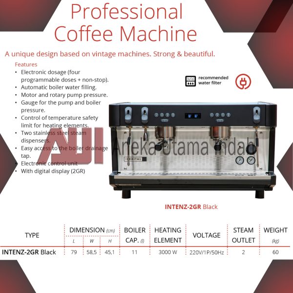 GETRA INTENZ-2GR BLACK COFFEE MACHINE / MESIN PEMBUUAT ESPRESSO & CAPPUCINO 2 GRUP