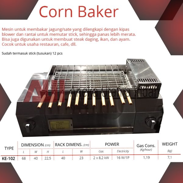 GETRA KE-102 KE102 KE 102 CORN BAKER MESIN JAGUNG BAKAR & SATE DENGAN KIPAS BLOWER DAN RANTAI UNTUK MEMUTAR STICK - INCLUDE TUSUKAN 12 PCS
