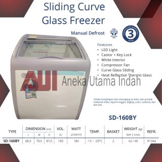 Gea SD-160BY Sliding Curve Glass Freezer - Freezer Kaca Cembung Kapasitas 160 L - Freezer Premium Series Pemajang Ice Cream & Makanan Beku