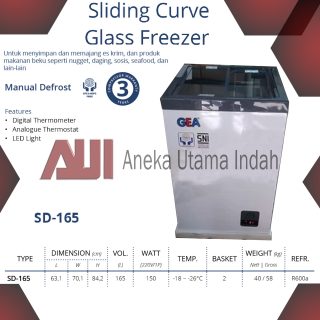 GEA SD-165 SLIDING CURVE GLASS FREEZER KULKAS KACA PEMBEKU ICE CREAM / FREEZER KACA CEMBUNG KAPASITAS 165 L - PUTIH SD 165 SD165