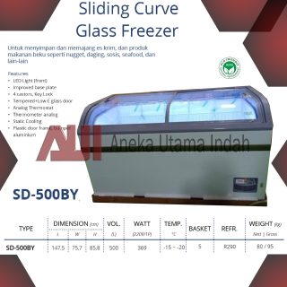 GEA SD-500BY SLIDING CURVE GLASS FREEZER - FREEZER BOX KACA GESER KAPASITAS 500 L - FREEZER KACA CEMBUNG / SLIDING FREEZER - INCLUDE 5 BASKET