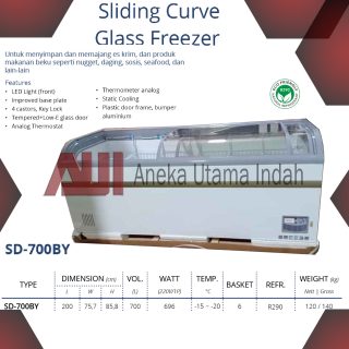 GEA SD-700BY SLIDING CURVE GLASS FREEZER - FREEZER BOX KACA GESER KAPASITAS 700 L - FREEZER KACA CEMBUNG / SLIDING FREEZER - INCLUDE 6 BASKET