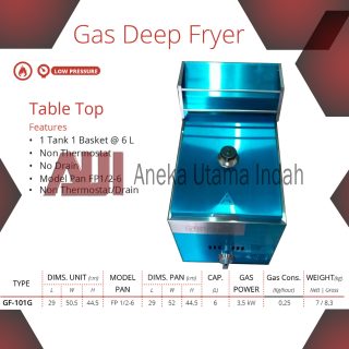 GETRA GF-101G GF-101 GF101G GF101 GAS DEEP FRYER UNTUK GORENG AYAM SOSIS 1 TANKI STAINLESS - MESIN PENGGORENGAN GAS KAPASITAS 6 LITER