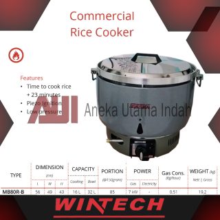 GETRA MB80R-B MB80RB MB80R B COMMERCIAL GAS RICE COOKER - PEMASAK NASI 85 PORSI - SKALA BESAR 16 LITER LOW PRESSURE