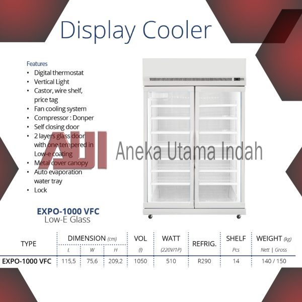 GEA EXPO-1000 VFC DISPLAY COOLER 1050 L / SHOWCASE 2 PINTU / CHILLER / LEMARI PENDINGIN KAPASITAS 14 RAK EXPO 1000VFC