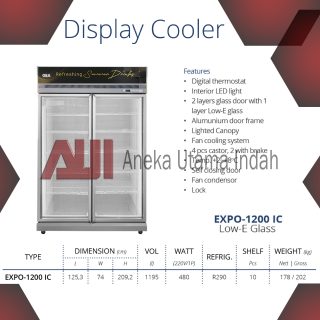 GEA EXPO-1200 IC DISPLAY COOLER 1195 L / SHOWCASE 2 PINTU / CHILLER / LEMARI PENDINGIN KAPASITAS 10 RAK EXPO 1200IC
