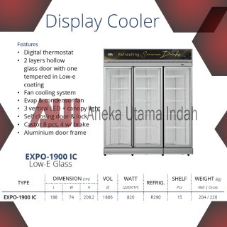 GEA EXPO-1900 IC DISPLAY COOLER 1886 L / SHOWCASE 3 PINTU / CHILLER / LEMARI PENDINGIN KAPASITAS 15 RAK EXPO 1900IC