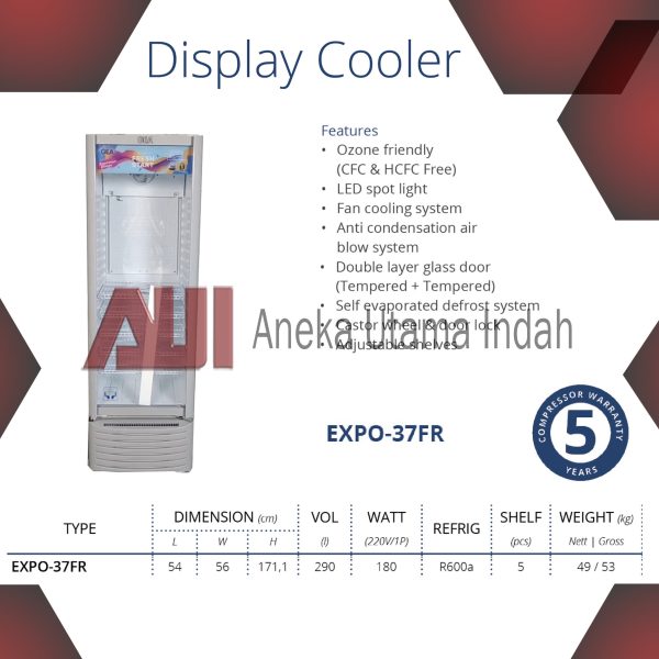 GEA EXPO-37FR EXPO 37FR EXPO 37 FR 1 SATU PINTU SHOWCASE - DISPLAY COOLER - LEMARI KACA BERPENDINGIN - KULKAS KACA - TEMPAT PROMOSI MINUMAN PENDINGIN