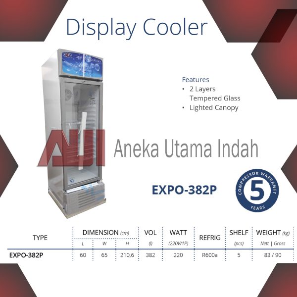 GEA EXPO-382P EXPO 382P EXPO 382 P 1 SATU PINTU SHOWCASE - DISPLAY COOLER - LEMARI KACA BERPENDINGIN - KULKAS KACA - TEMPAT PROMOSI MINUMAN PENDINGIN