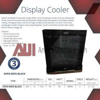 GEA EXPO-50FD BLACK - PINTU SHOWCASE - DISPLAY COOLER - LEMARI KACA BERPENDINGIN - KULKAS KACA 52 L PUTIH