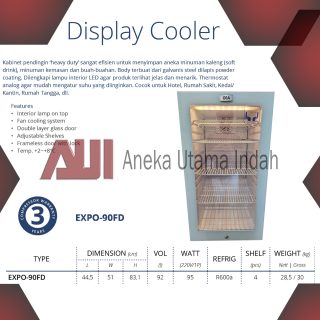 GEA EXPO-90FD SHOWCASE 1 PINTU - DISPLAY COOLER - KULKAS KACA BERPENDINGIN UNTUK HOTEL, RUMAH SAKIT, KAMAR DLL - PUTIH - 92 LITER - SHOWCASE 4 RAK