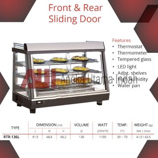 GETRA RTR-136L RTR 136L RTR-136 RTR 136 L DISPLAY CABINET FOOD WARMER KABINET MESIN PENGHANGAT MAKANAN ELECTRIC FOOD WARMER FRONT & REAR SLIDING DOOR