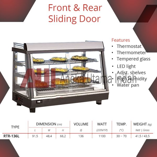 GETRA RTR-136L RTR 136L RTR-136 RTR 136 L DISPLAY CABINET FOOD WARMER KABINET MESIN PENGHANGAT MAKANAN ELECTRIC FOOD WARMER FRONT & REAR SLIDING DOOR