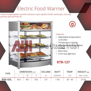 GETRA RTR-137L ELECTRIC FOOD WARMER - MESIN SHOWCASE PEMAJANG & PENGHANGAT KUE, ROTI, MAKANAN CEPAT SAJI DLL