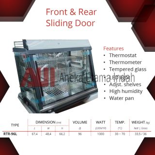 GETRA RTR-96L RTR 96L RTR-96 RTR 96 L DISPLAY CABINET FOOD WARMER - KABINET MESIN PENGHANGAT MAKANAN - ELECTRIC FOOD WARMER FRONT & REAR SLIDING DOOR