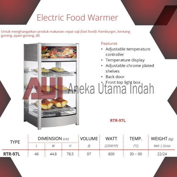 GETRA RTR-97L ELECTRIC FOOD WARMER - MESIN SHOWCASE PEMAJANG & PENGHANGAT KUE, ROTI, MAKANAN CEPAT SAJI DLL