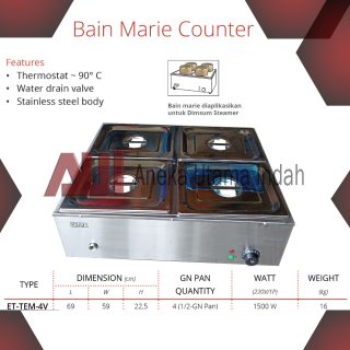 GETRA ET-TEM-2V TABLE TOP BAIN MARIE - KABINET PENGHANGAT MAKANAN DIATAS MEJA - BODY STAINLESS STEEL - COCOK UNTUK DIMSUM STEAMER