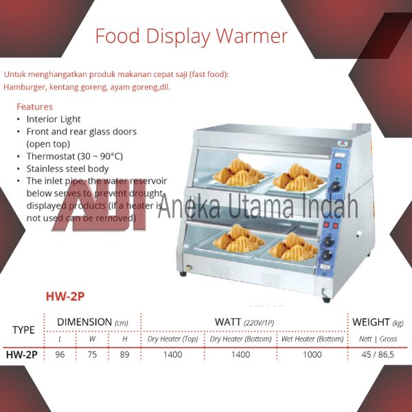 GETRA HW-2P FOOD DISPLAY WARMER MESIN PENGHANGAT DAN PEMAJANG MAKANAN FAST FOOD - PINTU DAPAT DIBUKA DARI DEPAN DAN BELAKANG - BODY STAINLESS STEEL