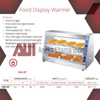 GETRA HW-3P FOOD DISPLAY WARMER MESIN PENGHANGAT DAN PEMAJANG MAKANAN FAST FOOD - PINTU DAPAT DIBUKA DARI DEPAN DAN BELAKANG - BODY STAINLESS STEEL