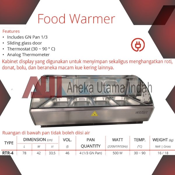 GETRA RTR-4 RTR4 RTR 4 FAST FOOD DISPLAY WARMER - DISPLAY PENGHANGAT MAKANAN -  BAIN MARIE FOOD WARMER KAPASITAS 4 PAN