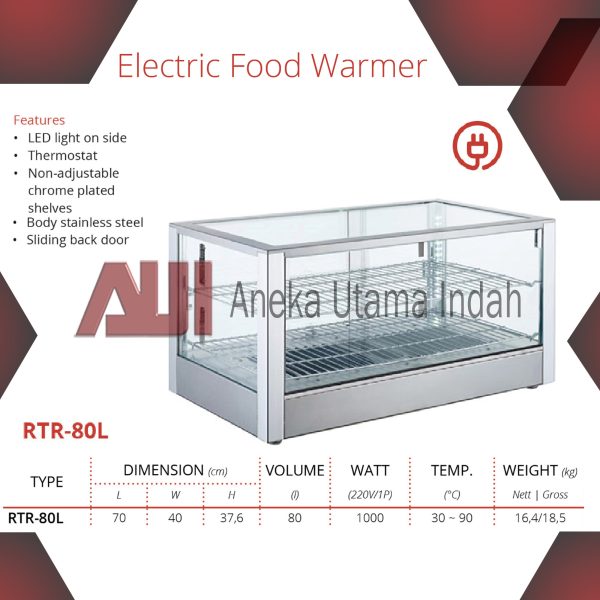 GETRA RTR-80L ELECTRIC FOOD WARMER - MESIN SHOWCASE PEMAJANG & PENGHANGAT KUE, ROTI, MAKANAN CEPAT SAJI DLL