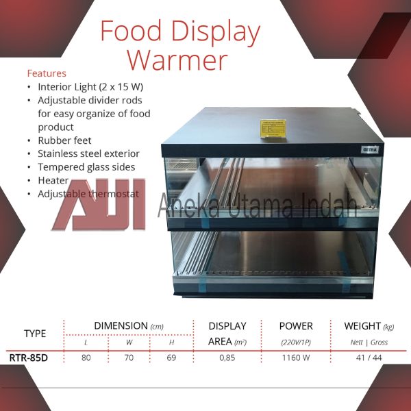 GETRA RTR-85D FOOD DISPLAY WARMER MESIN PENGHANGAT DAN PEMAJANG MAKANAN FAST FOOD - EXTERIOR STAINLESS STEEL