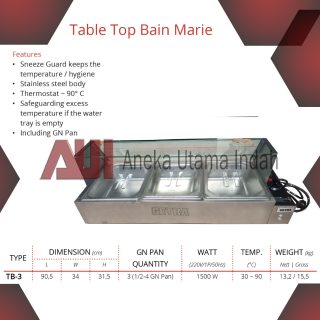 GETRA TB-3 TABLE TOP BAIN MARIE - KABINET PENGHANGAT & PEMAJANG MAKANAN - DISPLAY MAKANAN PADA RESTAURANT KILAT SAJI - INCLUDE GN PAN - BODY STAINLESS STEEL TB3 TB 3