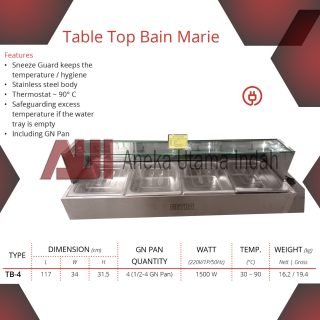 GETRA TB-4 TABLE TOP BAIN MARIE - KABINET PENGHANGAT & PEMAJANG MAKANAN - DISPLAY MAKANAN PADA RESTAURANT KILAT SAJI - INCLUDE GN PAN - BODY STAINLESS STEEL TB4 TB 4