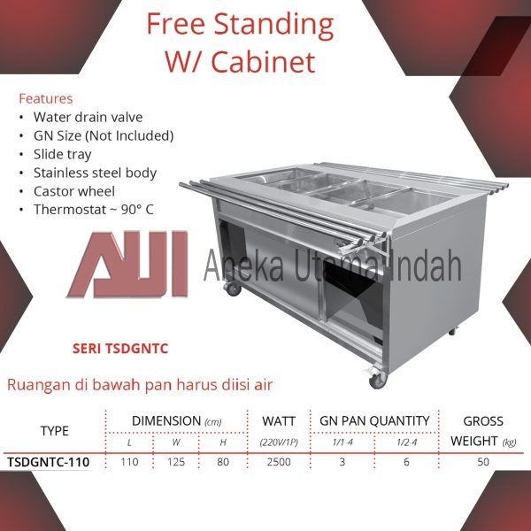 GETRA TSDGNTC-110 FREE STANDING WITH CABINET BAIN MARIE - KABINET PENGHANGAT & PEMAJANG MAKANAN SIAP SAJI - BODY STAINLESS STEEL