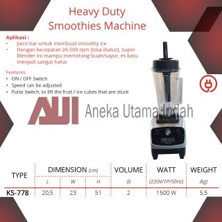 GETRA KS-778 HEAVY DUTY BLENDER DAPAT DIOPRASIKAN 6 JAM OPERASI NON STOP KAPASITAS 2 LITER - GARANSI 1 THN KS 778 KS778