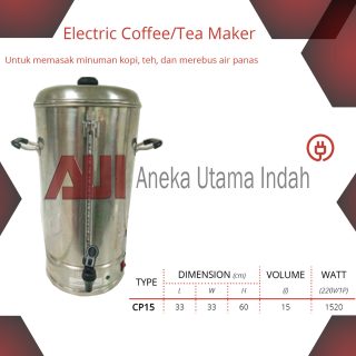 GETRA CP15 CP-15 ELECTRIC COFFEE / TEA MAKER - MESIN PEMBUAT KOPI, TEH DAN MEREBUS AIR PANAS - TABUNG PEMANAS AIR PAKAI LISTRIK - KAPASITAS 15 LITER - STAINLESS STEEL BODY