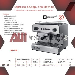 GETRA IBERITAL IB7-1GR IB7 1G IB71G COFFEE MACHINE - ESPRESSO & CAPPUCINO MACHINE - MESIN KOPI PROFESIONAL - MESIN KOPI HITAM MESIN KOPI 1 GRUP