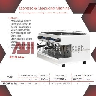 GETRA IBERITAL IB7-2GR IB7 2G IB72GR WHITE COFFEE MACHINE - ESPRESSO & CAPPUCINO MACHINE - MESIN KOPI PROFESIONAL - MESIN KOPI HITAM MESIN KOPI 2 GRUP PUTIH
