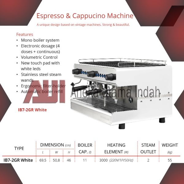 GETRA IBERITAL IB7-2GR IB7 2G IB72GR WHITE COFFEE MACHINE - ESPRESSO & CAPPUCINO MACHINE - MESIN KOPI PROFESIONAL - MESIN KOPI HITAM MESIN KOPI 2 GRUP PUTIH