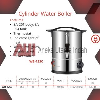 GETRA WB-12SC CYLINDER WATER BOILER TABUNG PEMANAS AIR PAKAI LISTRIK - KAPASITAS 11 LITER - BODY STAINLESS STEEL - WB 12 SC WB12SC