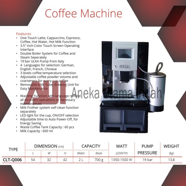 GETRA CLT-Q006 CLT Q006 MESIN KOPI ESPRESSO OTOMATIS - AUTOMATIC COFFEE MACHINE - AUTOMATIC COFFEE ESPRESSO