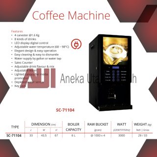 GETRA SC-71104 PROFESSIONAL MIX COFFEE SEMI OTOMATIS DISPENSER DIGITAL CONTROL DENGAN 8 TOMBOL JENIS MINUMAN