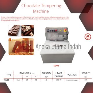 GETRA SG-08 CHOCOLATE TEMPERING MACHINE - MESIN UNTUK MELUNAKKAN MENCAIRKAN COKLAT AGAR MEMUDAHKAN PROSES PELAPISAN, PENGISIAN KE ROTI DLL - KAPASITAS 8 KG