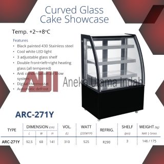 GEA ARC-271Y CURVED GLASS CAKE SHOWCASE - LEMARI DISPLAY PENDINGIN KUE