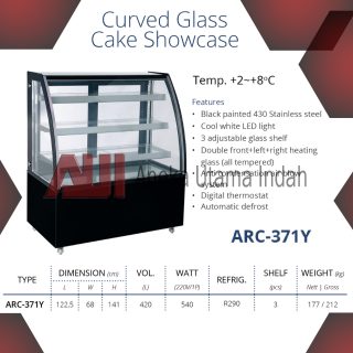GEA ARC-371Y CURVED GLASS CAKE SHOWCASE - LEMARI DISPLAY PENDINGIN KUE