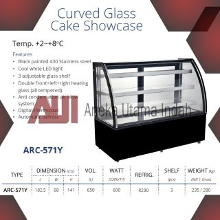GEA ARC-571Y CURVED GLASS CAKE SHOWCASE - LEMARI DISPLAY PENDINGIN KUE