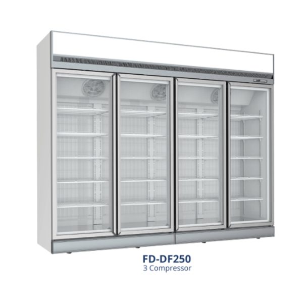 Gea FD-DF250 Up Right Glass Door Freezer - Freezer Showcase untuk Memajang Ice Cream, Frozen Food, Daging Beku - Freezer Automatic Defrost